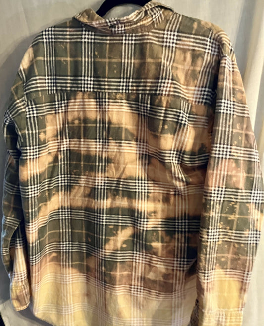 Hand Bleached green flannel sz Med #2963