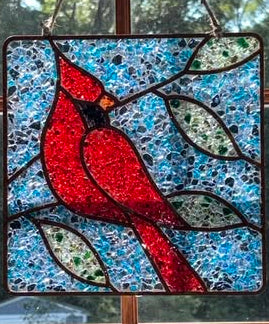 Cardinal Crushed Glass Resin Sun Catcher