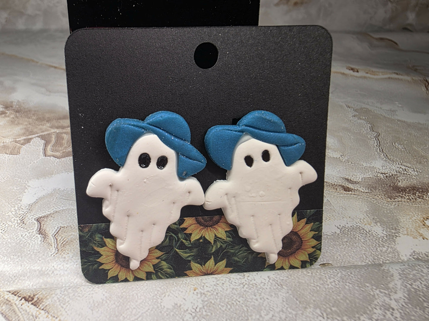 Fancy Ghost With Peacock Blue Hat Earring
