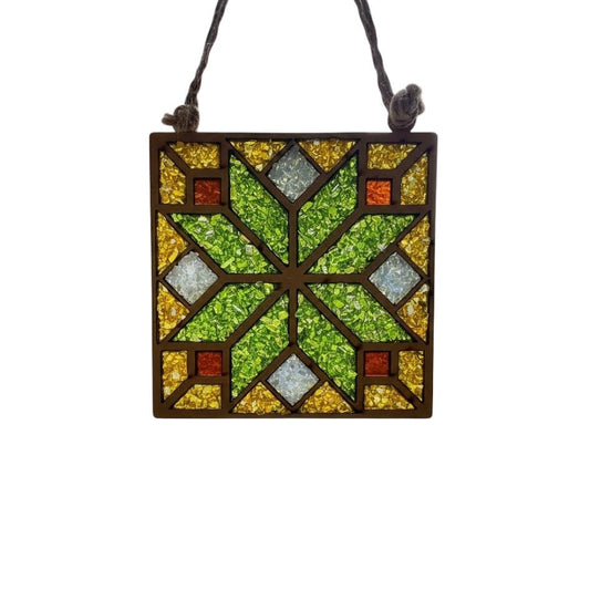 Barn Quilt Crushed Glass Sun Catcher