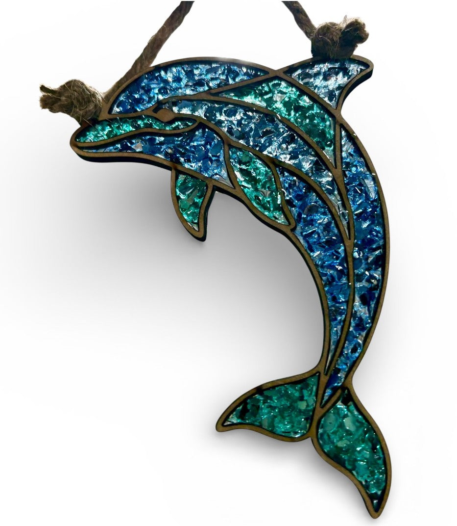 Dolphin Crushed Glass Sun Catcher