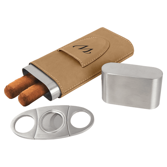 Laserable Leatherette Cigar Case with Cutter - engraved your design