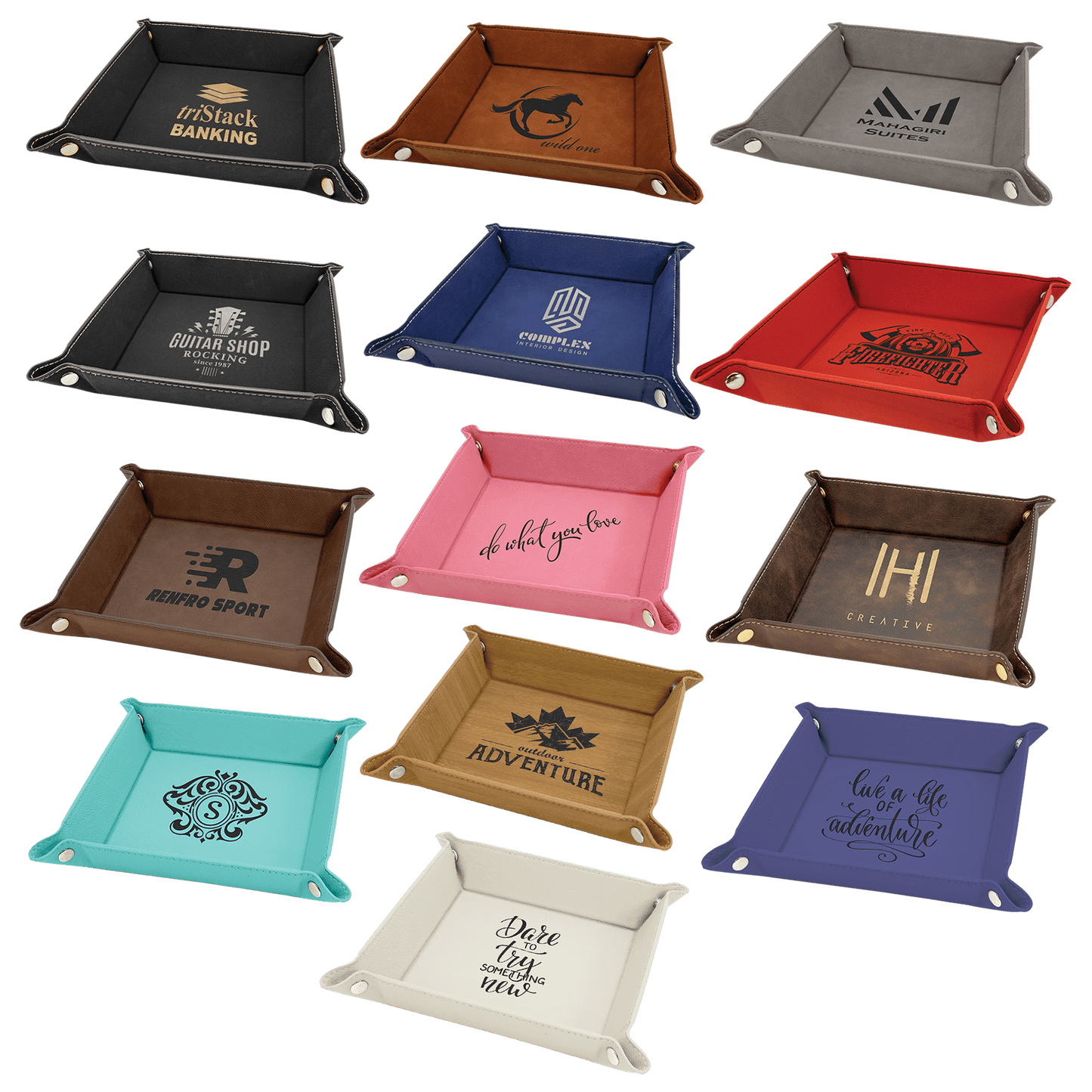Laserable Leatherette Snap Up Tray with Silver Snaps - 6" x 6"