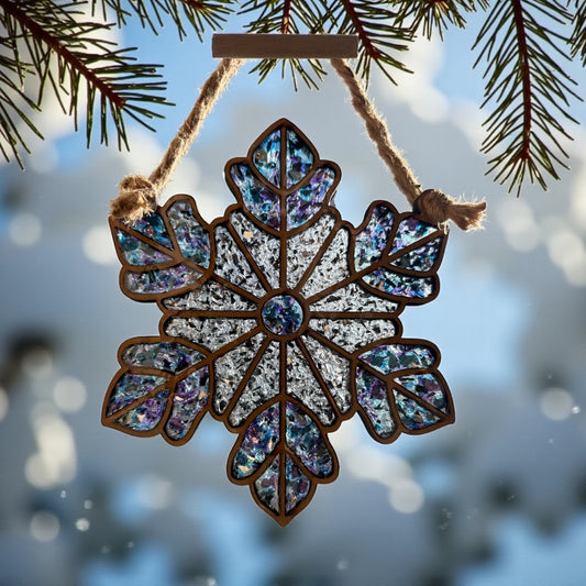 Snowflake Crushed Glass Suncatcher