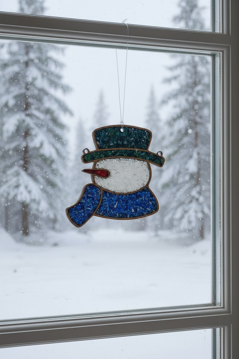 Snowman Crushed Glass Sun Catcher