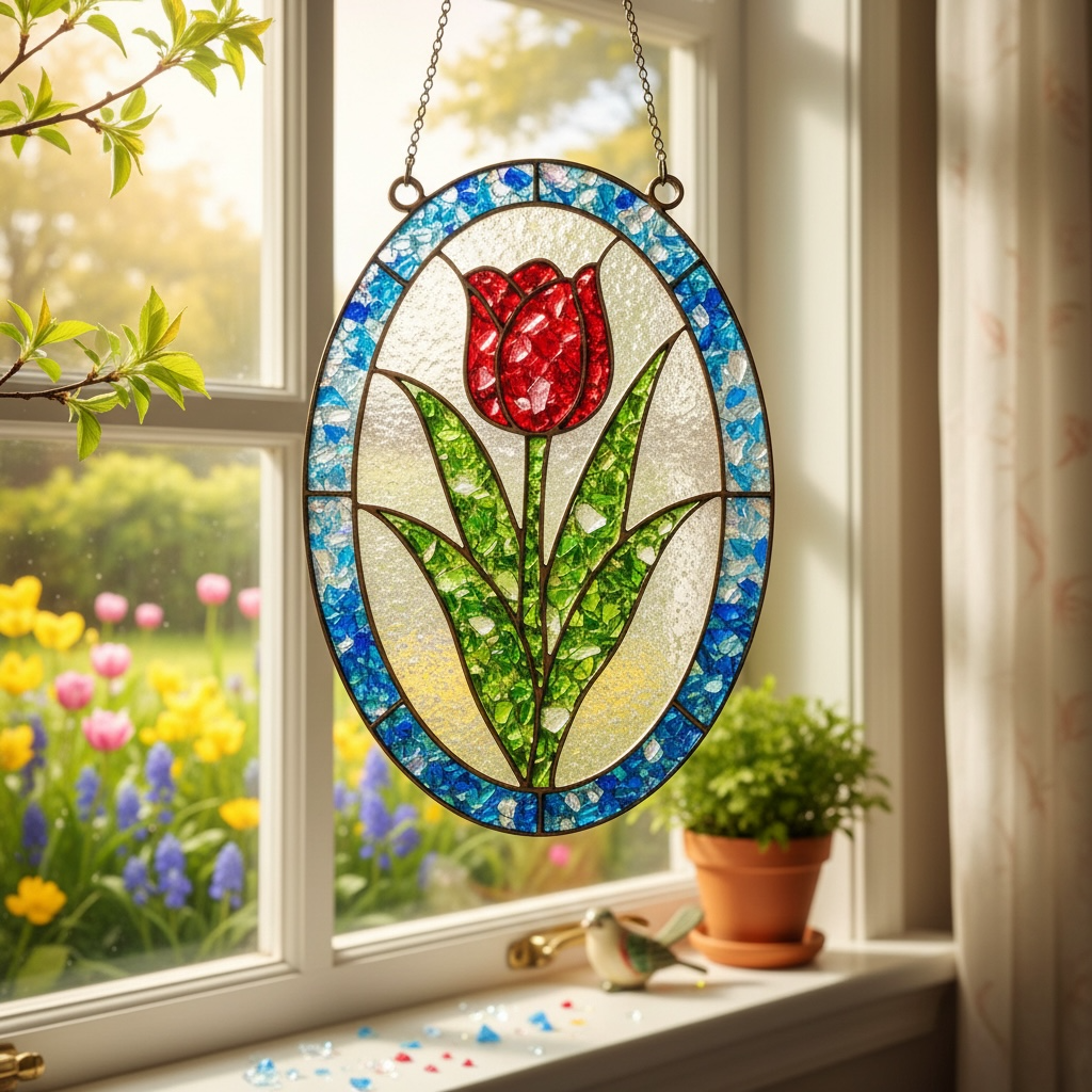 Tulip Crushed Glass Sun Catcher