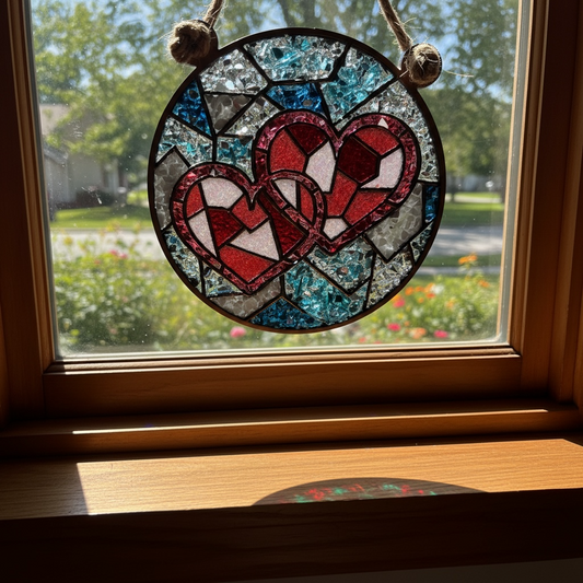 Double Hearts Crushed Glass Sun Catcher