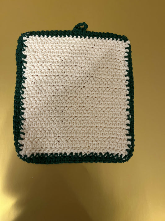 Crocheted Candy Cane Pot Holder Green Border