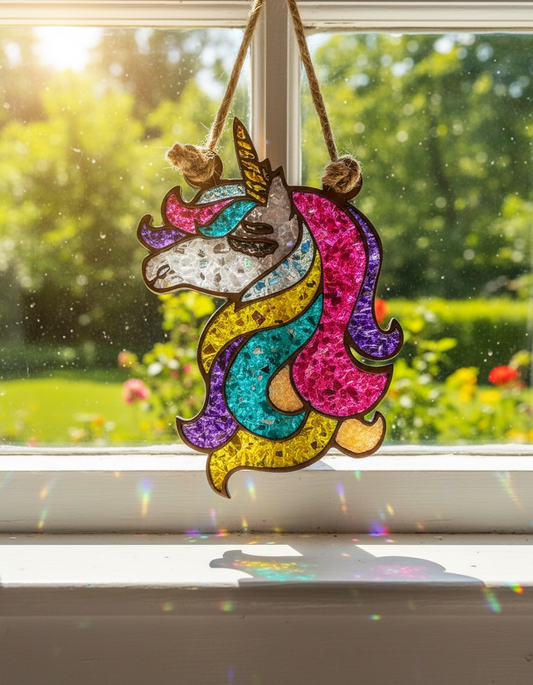 Unicorn Crushed Glass Sun Catcher