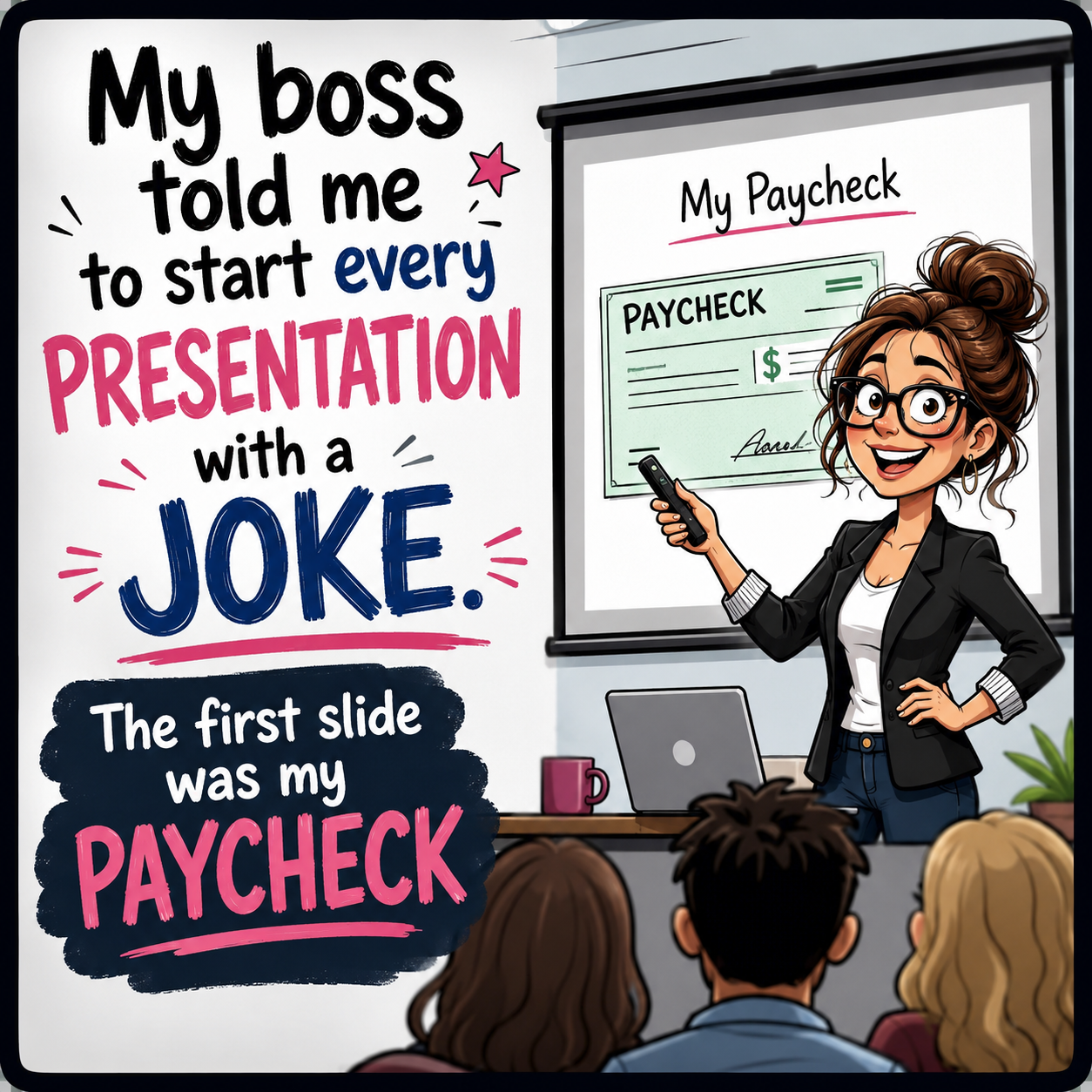 Presentation Paycheck Joke (female) Square Magnet