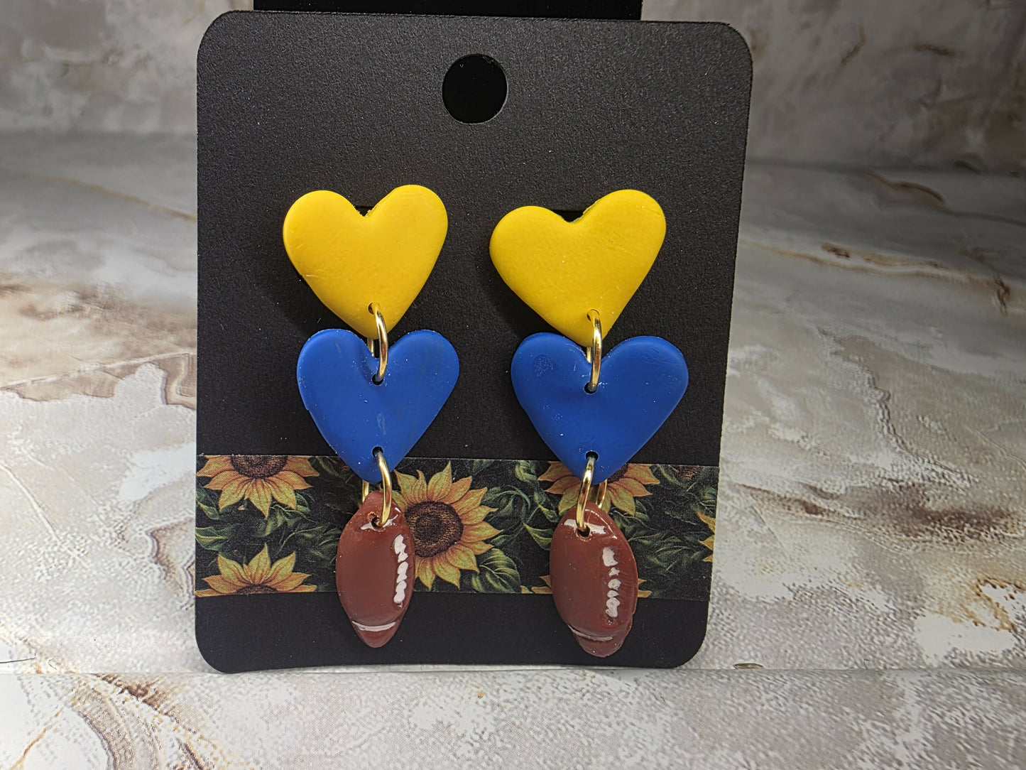 Gold and Blue Football Dangle Stud Earrings (Crawfordsville)