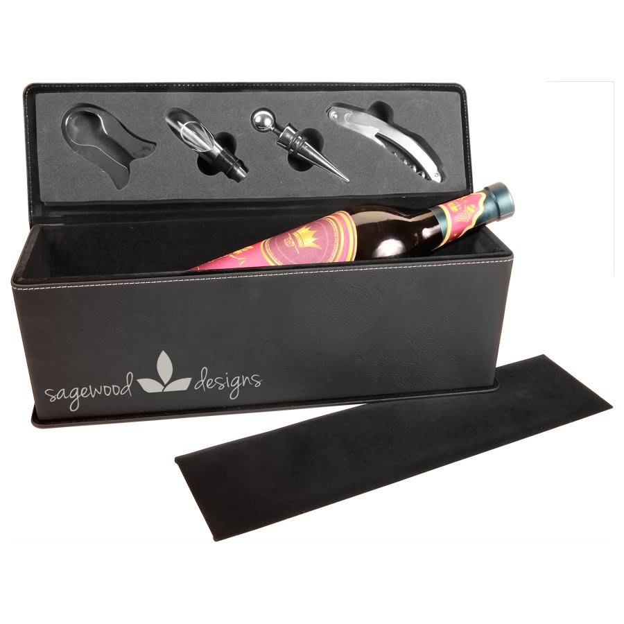 Leatherette Single Wine Box with Tools - Engraved with your design