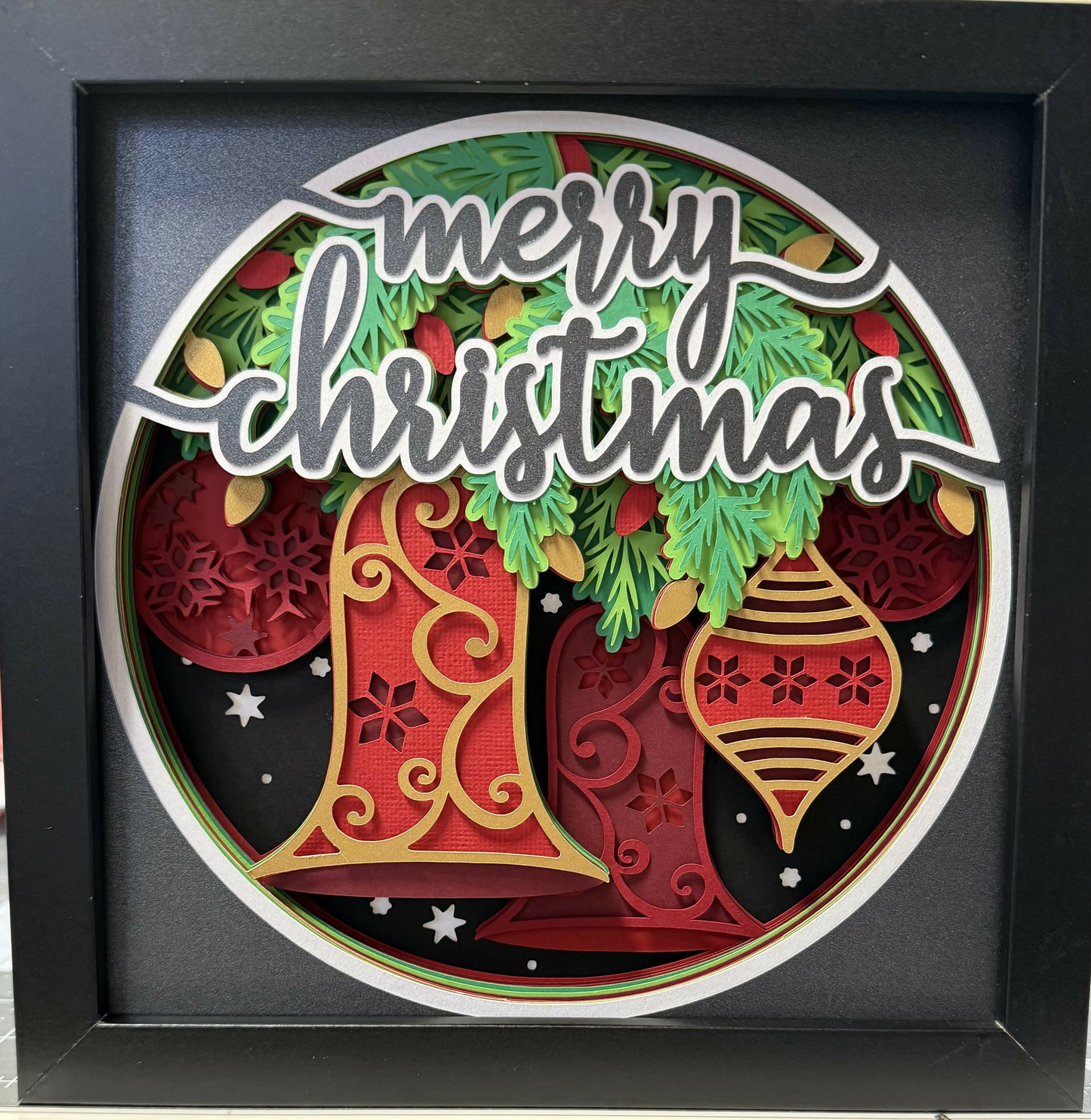 3D Layered Christmas Bells Shadowbox