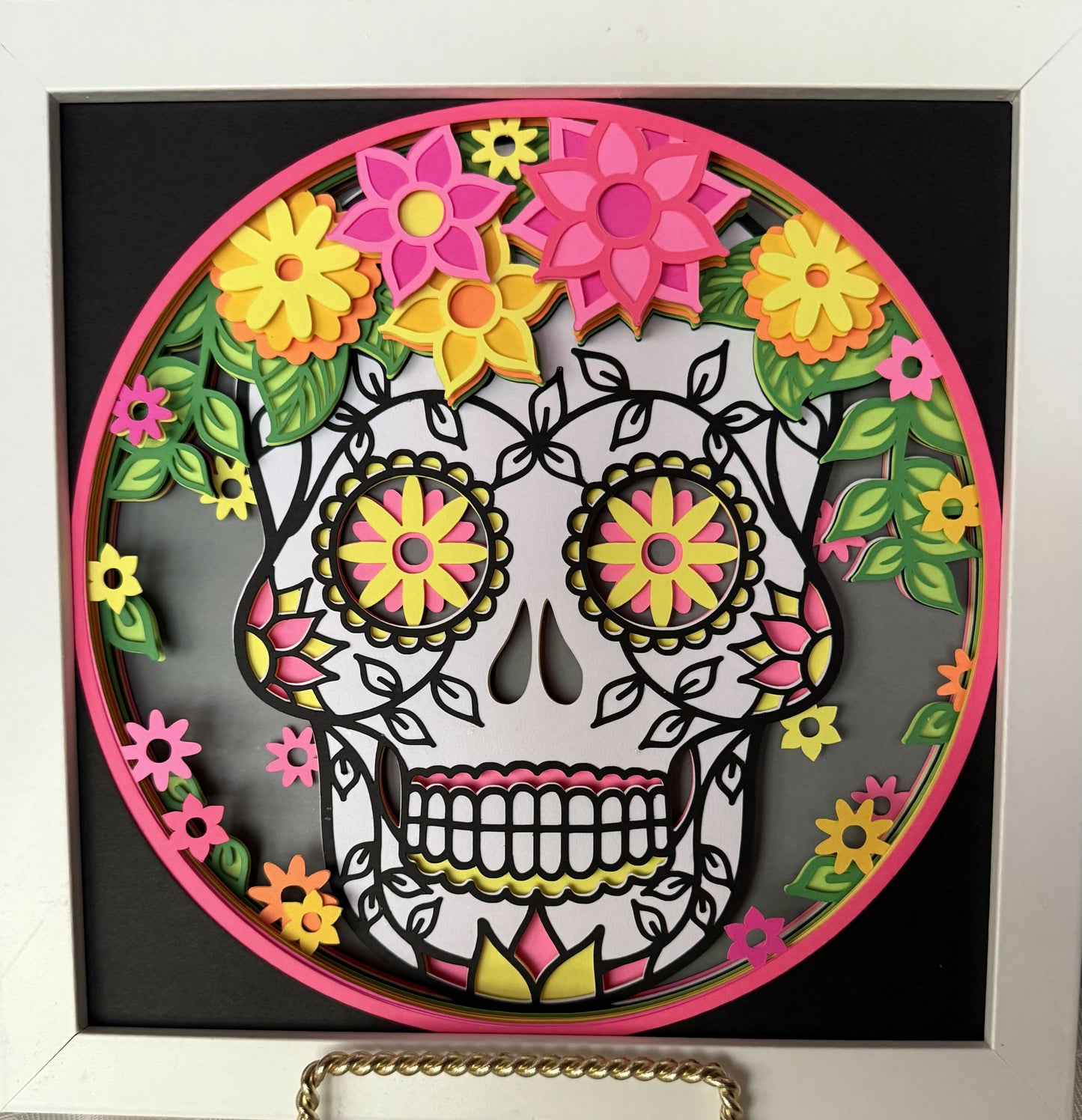 3D Sugar Skull Shadowbox pink/yellow