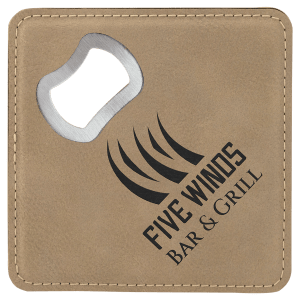 Square Leatherette Bottle Opener Coaster - Engraved with New Ross Logo