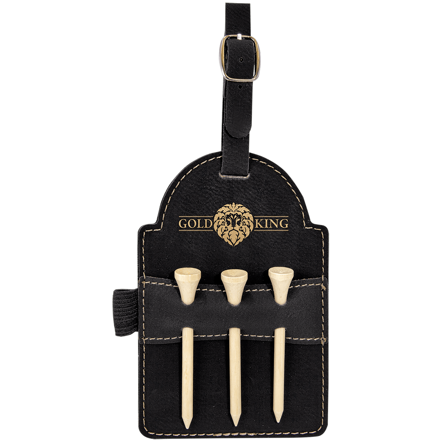 5" x 3 1/4" Leatherette Golf Bag Tag with 3 Wooden Tees