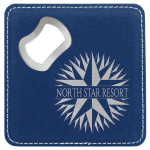 Square Leatherette Bottle Opener Coaster - Engraved with New Ross Logo