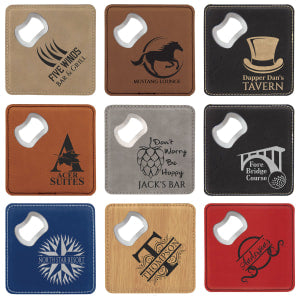Square Leatherette Bottle Opener Coaster - Engraved with New Ross Logo