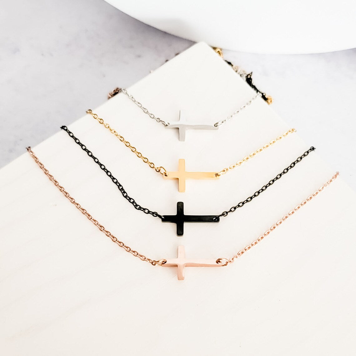 Tiny Horizontal Cross Necklace