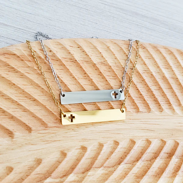 Cross Cutout Horizontal Bar Necklace