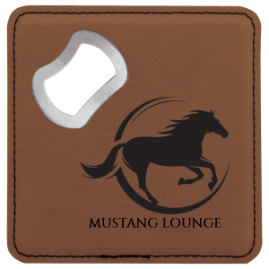 Square Leatherette Bottle Opener Coaster - Engraved with New Ross Logo