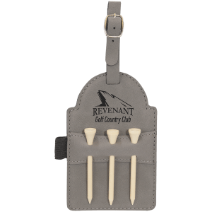 5" x 3 1/4" Leatherette Golf Bag Tag with 3 Wooden Tees