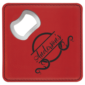 Square Leatherette Bottle Opener Coaster - Engraved with New Ross Logo