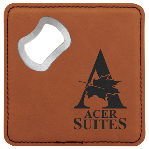 Square Leatherette Bottle Opener Coaster - Engraved with New Ross Logo