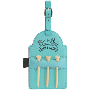 5" x 3 1/4" Leatherette Golf Bag Tag with 3 Wooden Tees