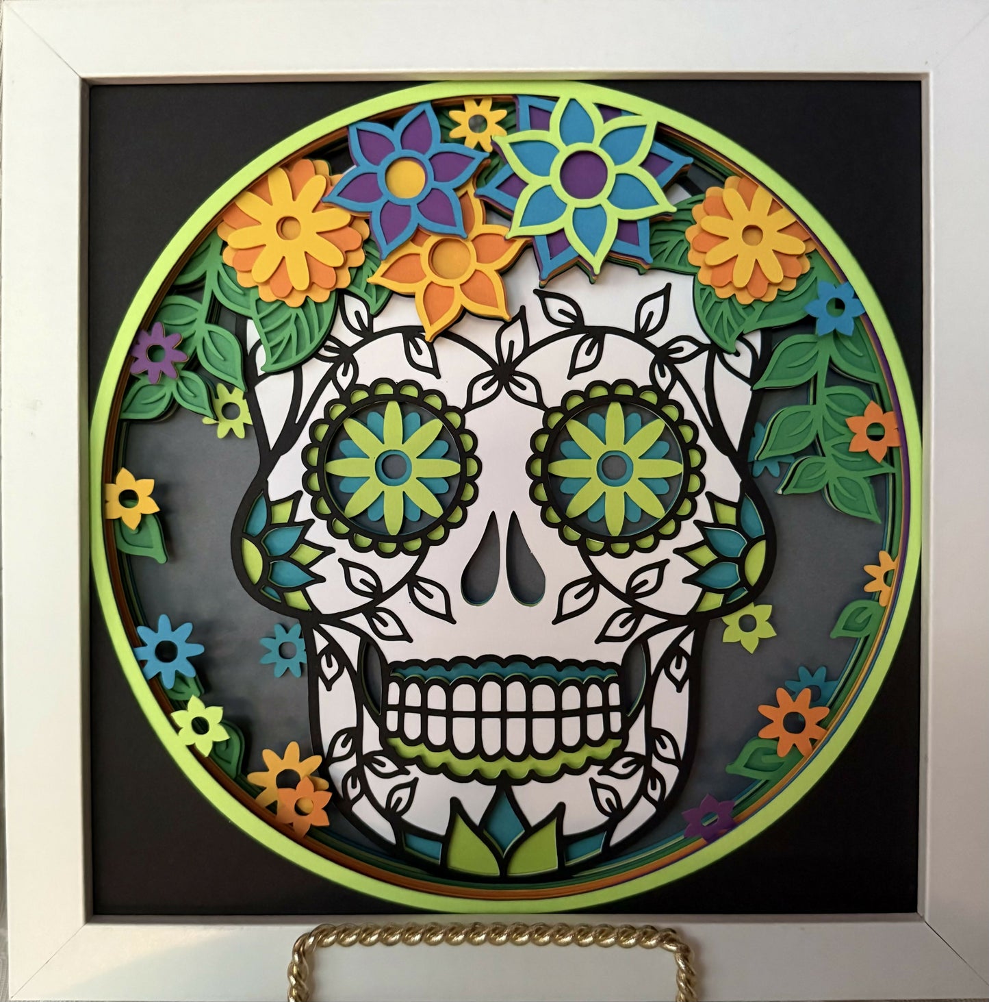 3D Sugar Skull Shadowbox blue/green