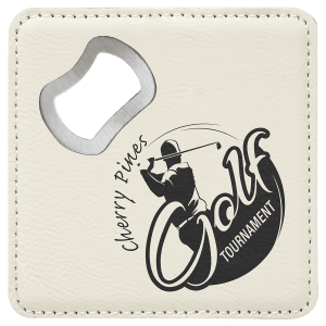 Square Leatherette Bottle Opener Coaster - Engraved with New Ross Logo