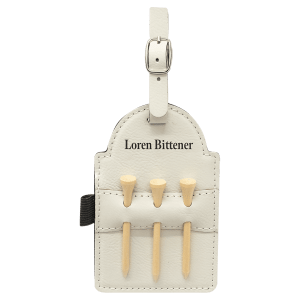 5" x 3 1/4" Leatherette Golf Bag Tag with 3 Wooden Tees