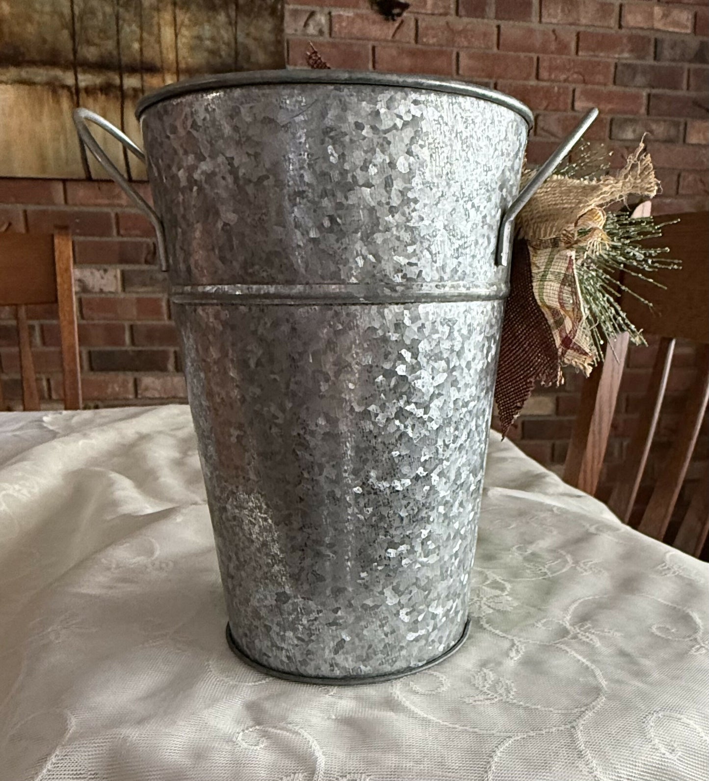 Deer Winter Scene /galvanized tin bucket