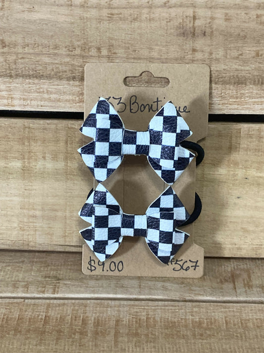 Checked Flag Hair Bow Pigtails