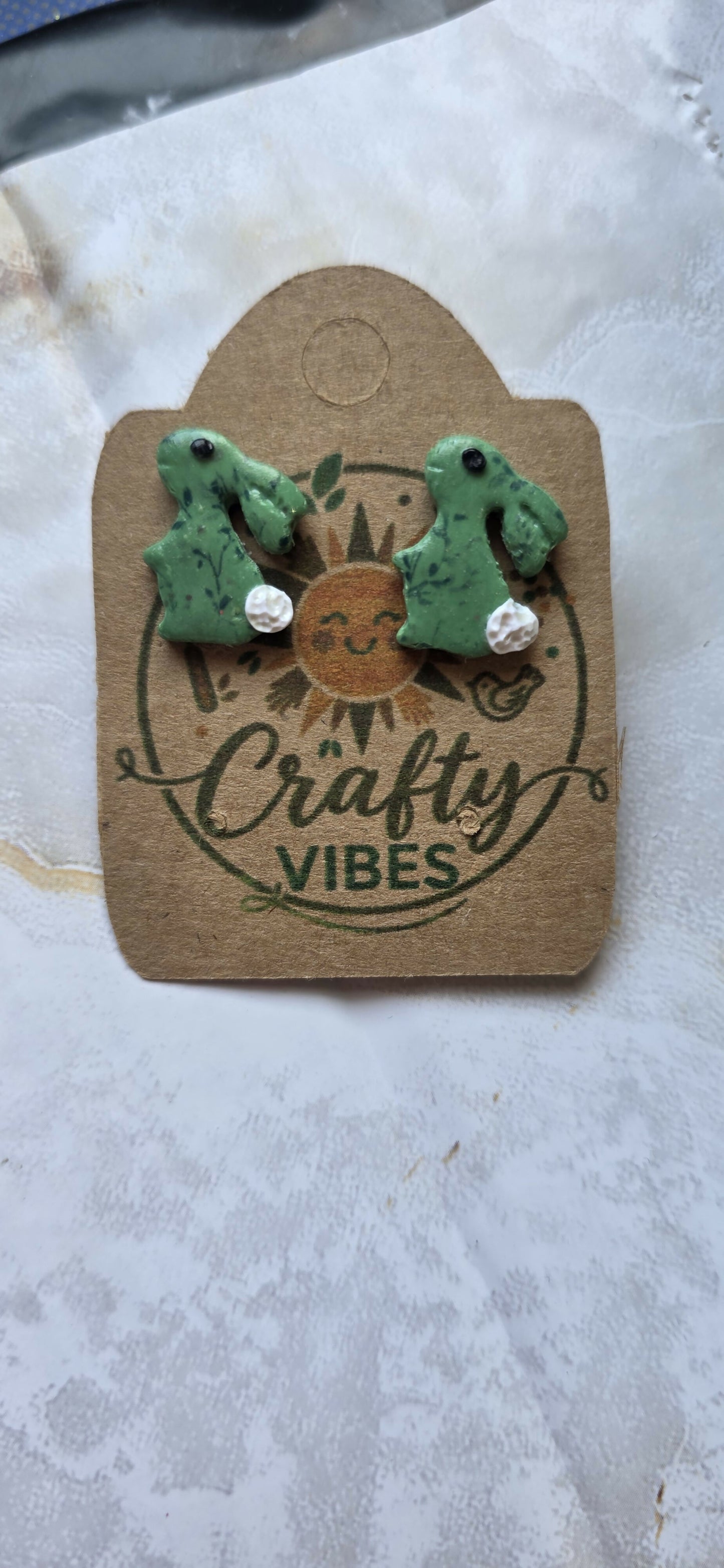 Green Floral Rabbit Studs