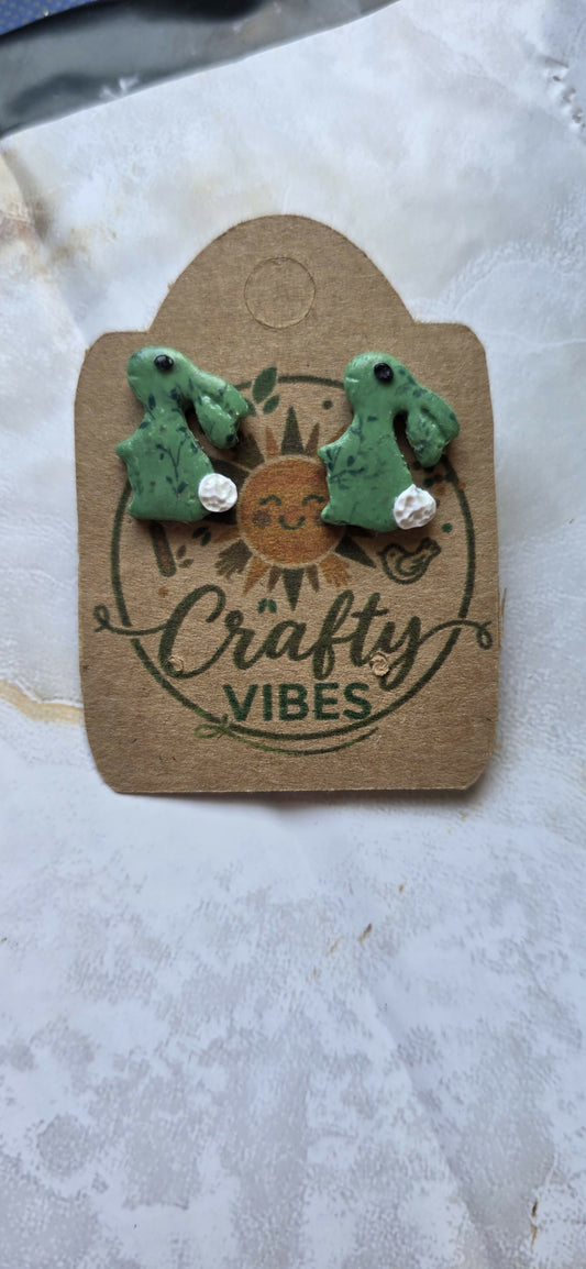 Green Floral Rabbit Studs