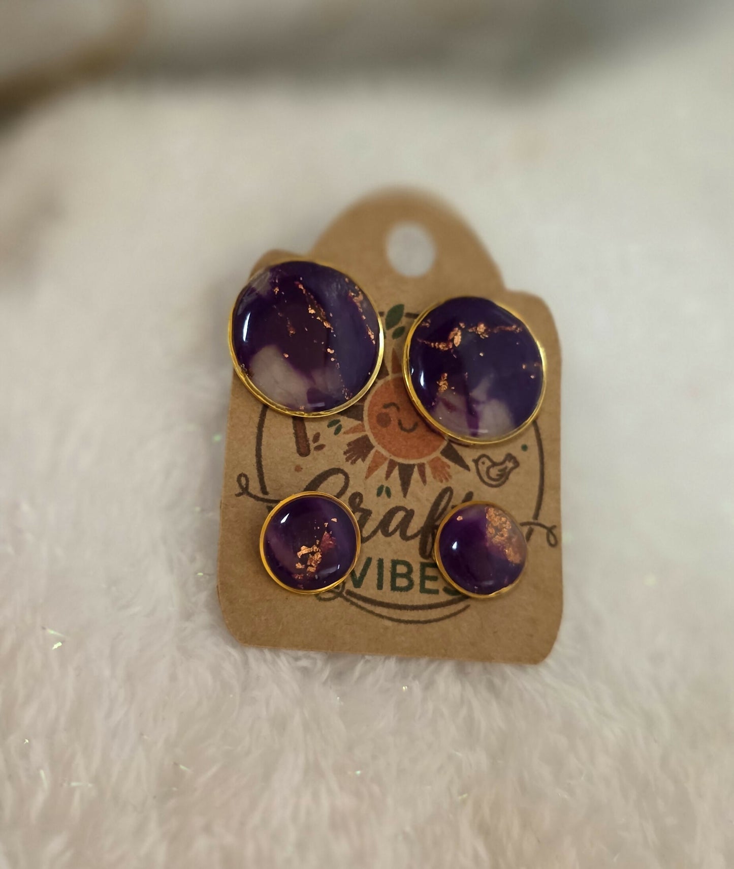 Purple and Gold Marble Stud Set
