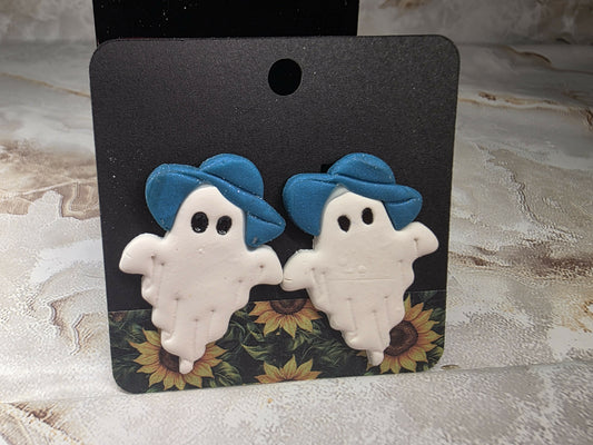 Fancy Ghost With Peacock Blue Hat Earring