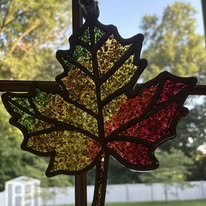Large Autumn Leaf Crushed Glass Resin Sun Catcher