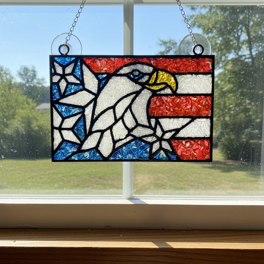 Eagle with Flag Crushed Glass Sun Catcher