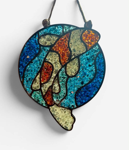 Koi Crushed Glass Resin Sun Catcher