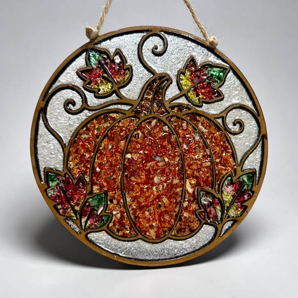 Autumn Pumpkin Crushed Glass Resin Sun Catcher
