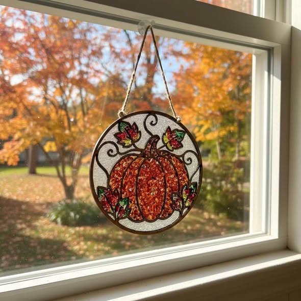 Autumn Pumpkin Crushed Glass Resin Sun Catcher