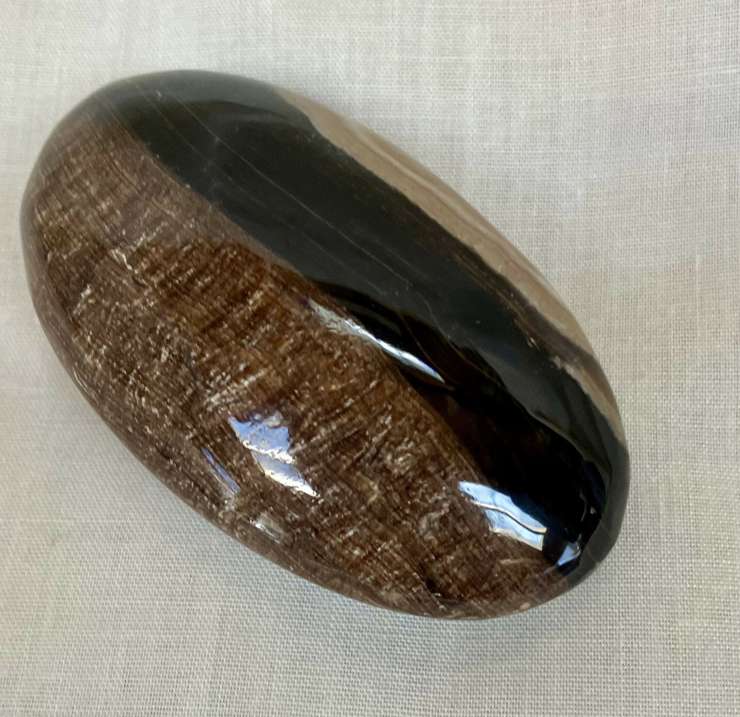 #3060 2 3/4" chocolate calcite palm stone 76g