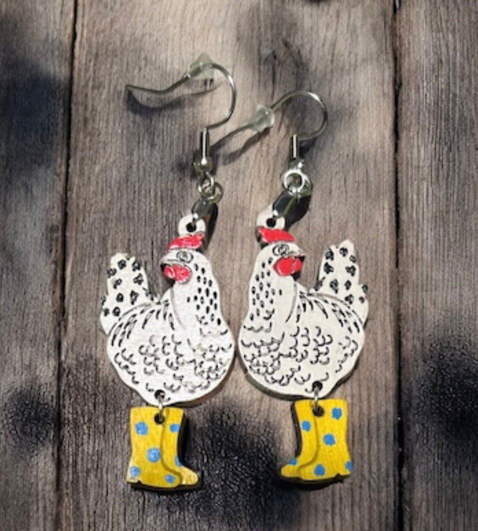 Chicken with Boots Earrings