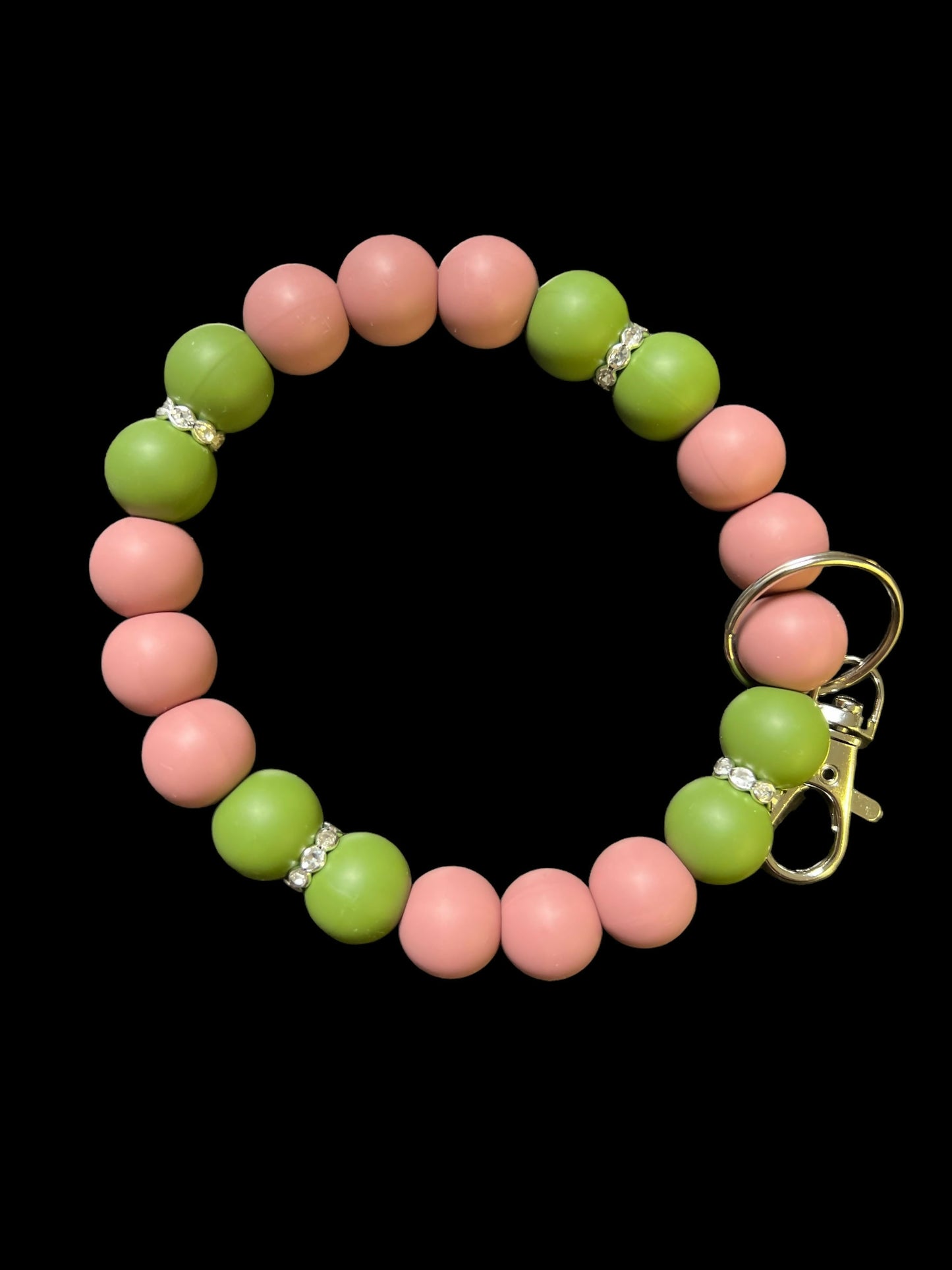 Keychain Wristlet - Mauve & Olive Green Beads