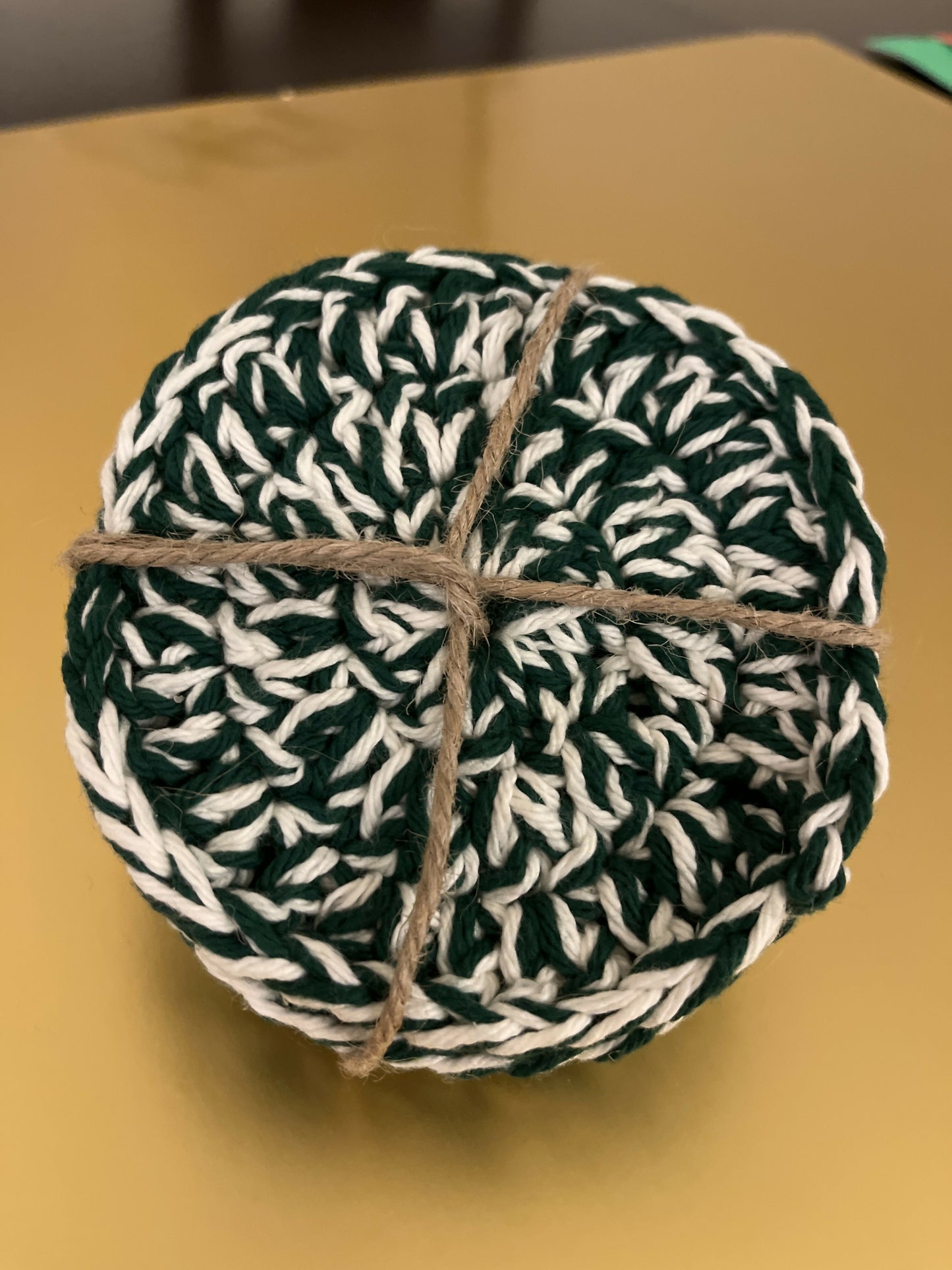 4 Crocheted Green & White Double Layer Coasters