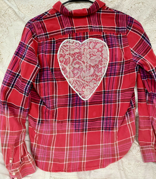 Hand bleached flannel/heart med #1349