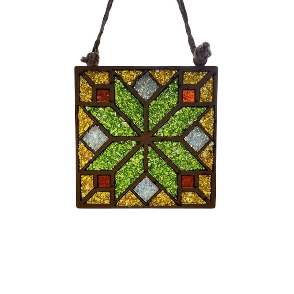 Barn Quilt Crushed Glass Sun Catcher