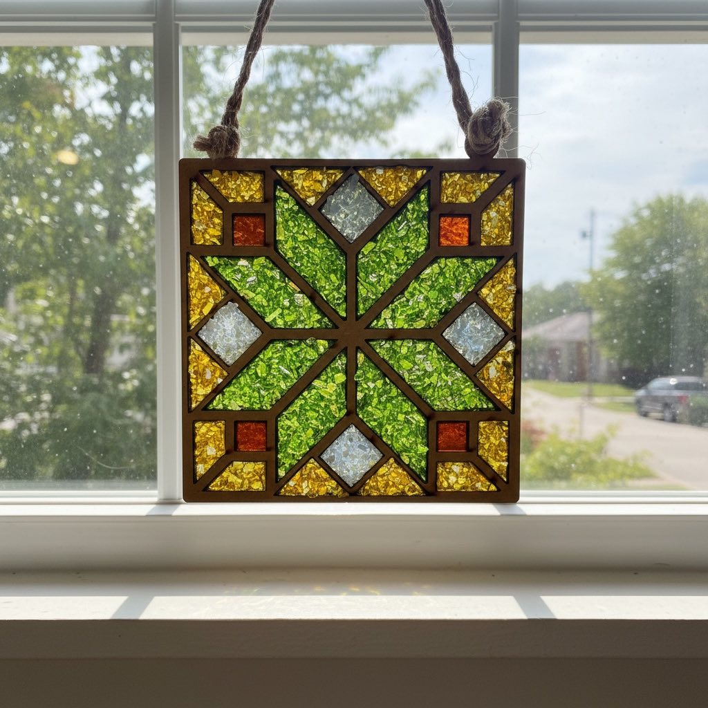 Barn Quilt Crushed Glass Sun Catcher